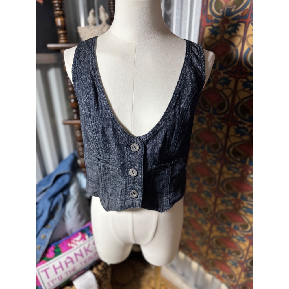 a.n.a Black Denim Vest with Button Front